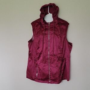 Christopher & Banks Red Quilted Hooded Vest